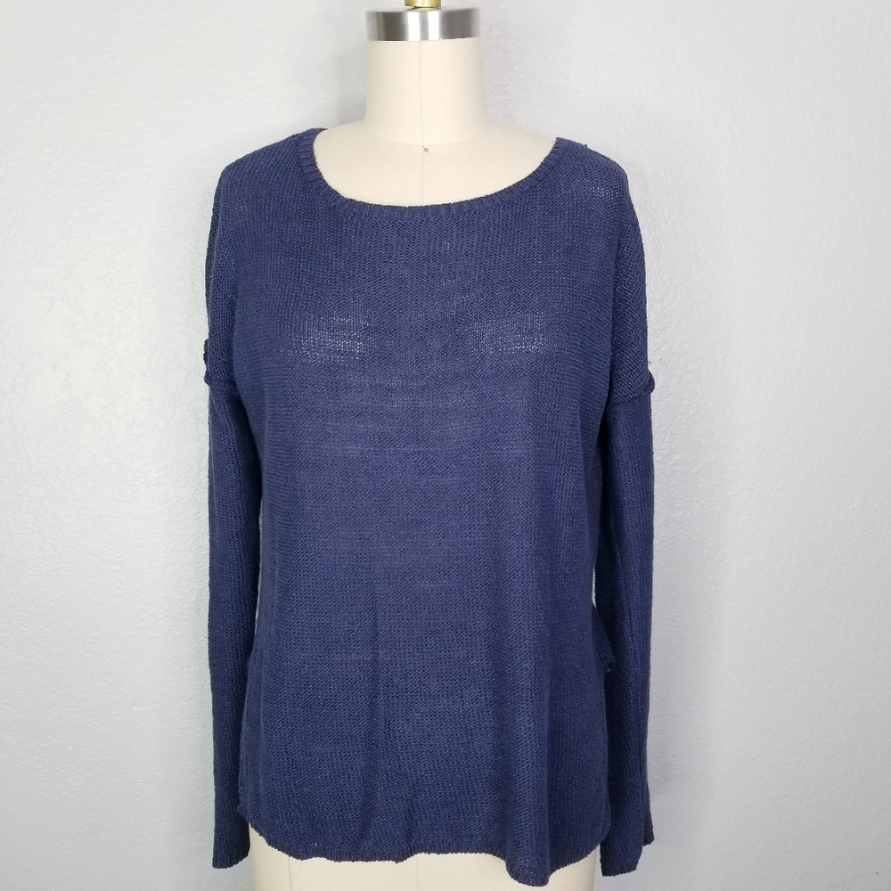 Brochu walker linen navy blue lightweight pullover sweater size xs